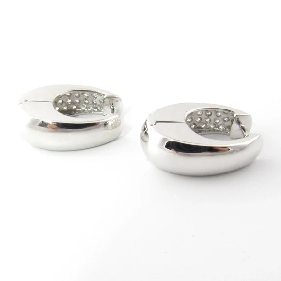 Vintage 14 Karat White Gold Diamond Hoop Earrings #4889 - Picture 4 of 9